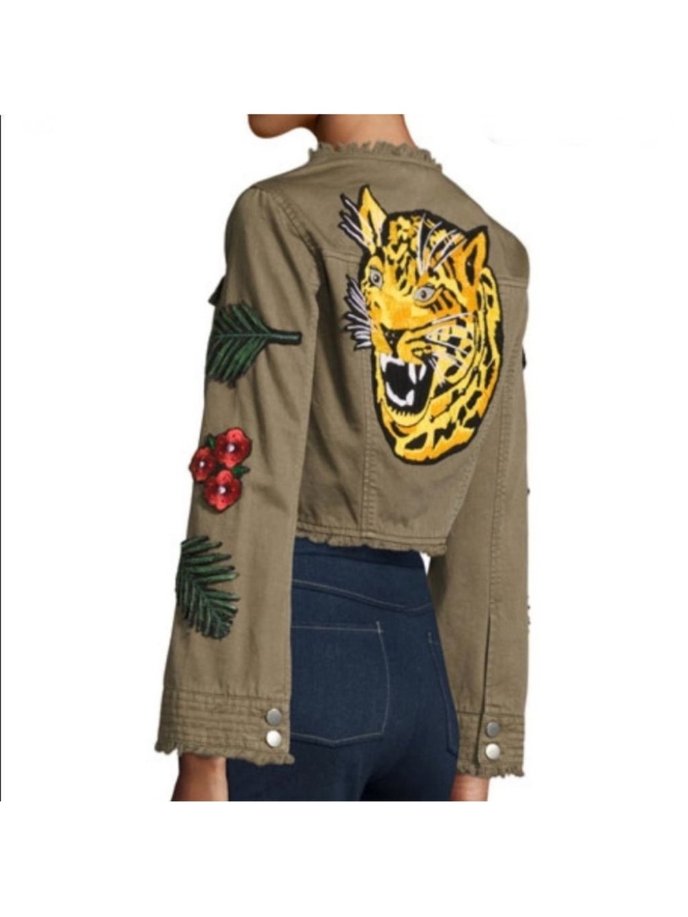 Cinq A Sept Halina Crop Jacket With Patches Size Large